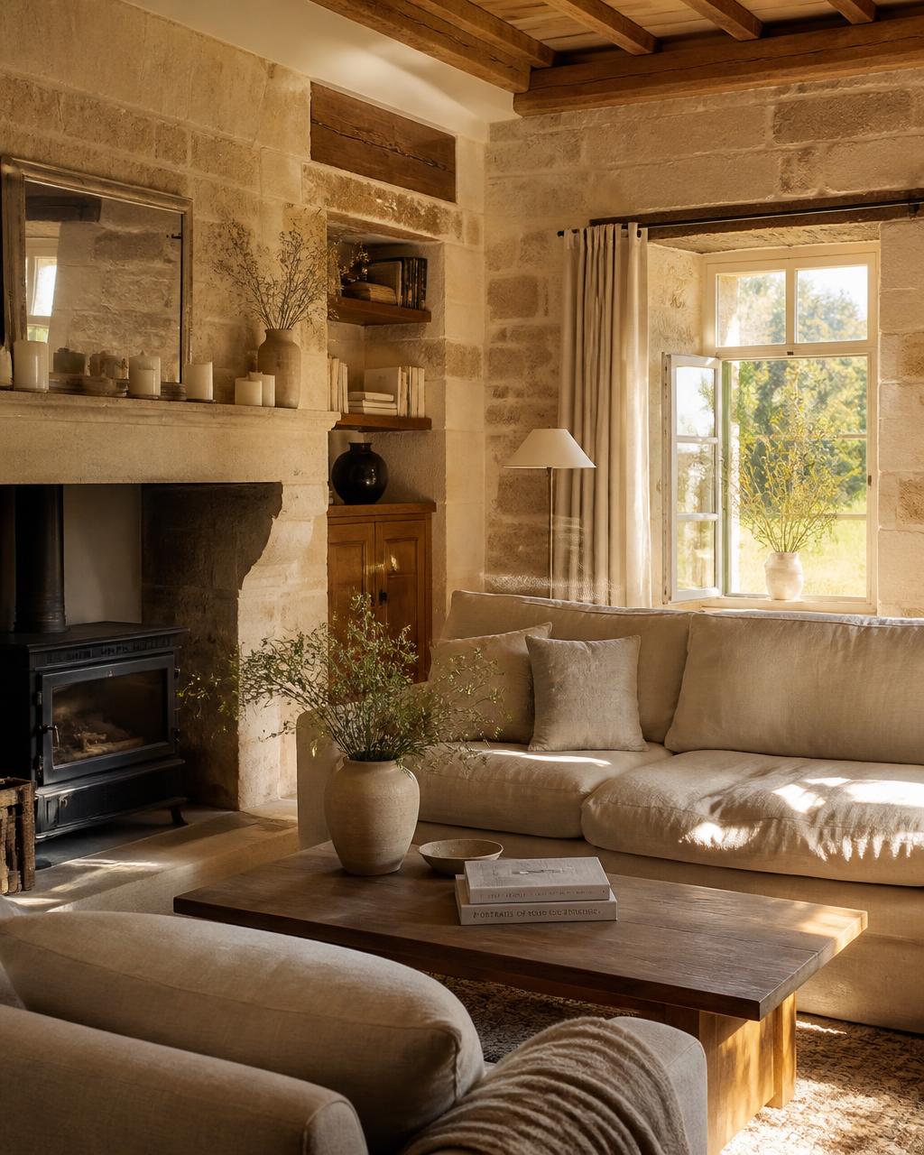 Intérieur chaleureux d'une maison de campagne en Bourgogne